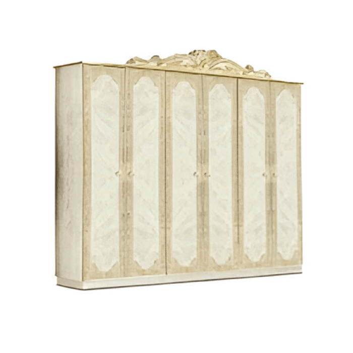 Camel Group Leonardo Italian High Gloss Ivory and Gold Finish 6 Door Wardrobe