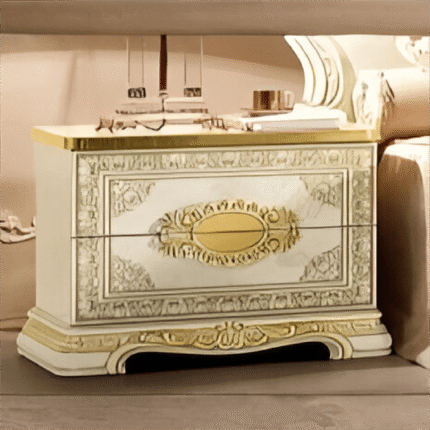 Luxury Leonardo Italian High Gloss Ivory and Gold Finish Bedside Table only  by Camel Group