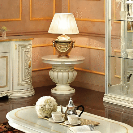 Luxury Leonardo Italian High Gloss Ivory and Gold Finish Italian Lamp Table by Camel Group Italia