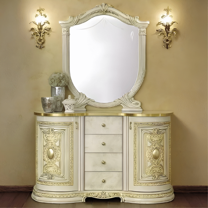 Luxury Leonardo Italian Ivory and Gold finish 2 Doors 4 Drawer Buffet Camel Group