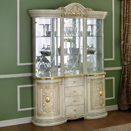Luxury Leonardo Ivory and gold Finish Italian 3 Door Display Cabinet by Camel Group