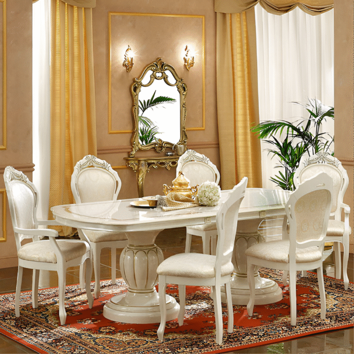 Camel Group Luxury Leonardo Ivory and gold Finish Italian Oval Extension Dining Table only