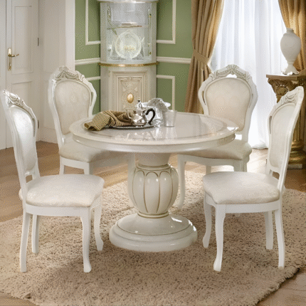 Luxury Leonardo Ivory and gold Finish Italian Round Extension Dining Table by Camel Group