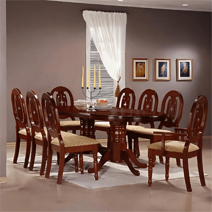 Moscow Extra Large Dining Table with 8 Chairs Mahogany