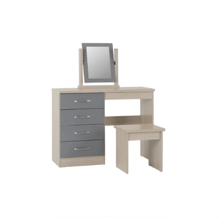 Nevada 4 Drawer Dressing Table Set Grey Gloss/Light Oak Effect Veneer