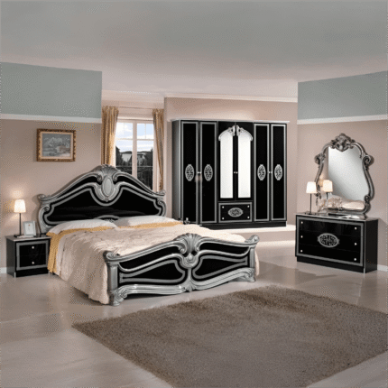 New Amalfi 6 Doors Italian Bedroom Set Black-Silver By Topline Mobili