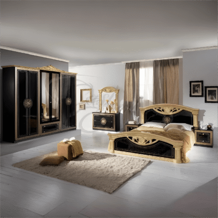 New Roma 4Doors Italian Black/Gold Bedroom Set