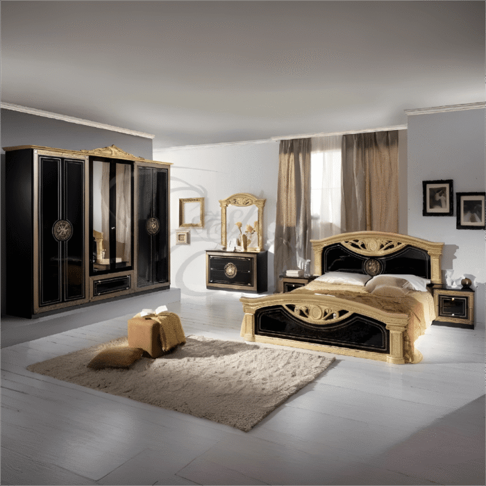 New Roma 4Doors Italian Black/Gold Bedroom Set