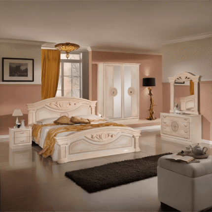 New Roma High Glossy Italian Bedroom Set Beige Topline Mobili