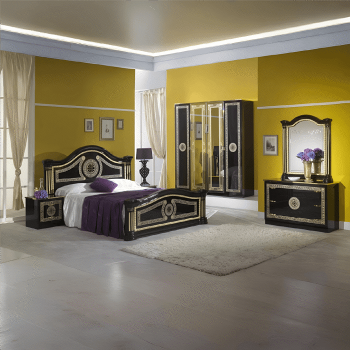 New Serena Italian Black and Gold Bedroom Set Ben Company