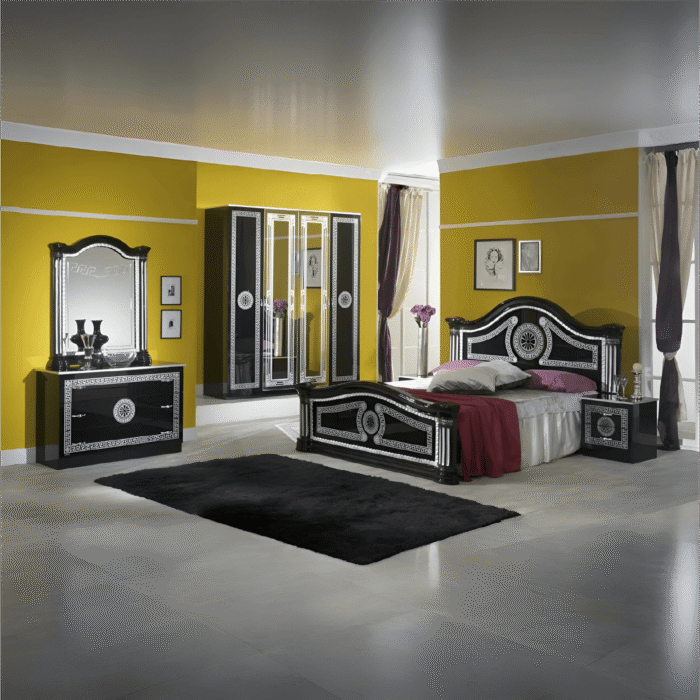 New Serena Italian Black and Silver Bedroom Set Ben Company