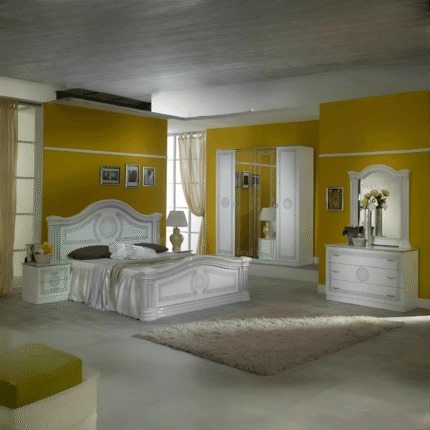 New Serena Italian Eco Wooden Headboard White and Silver Bedroom Set by Ben Company
