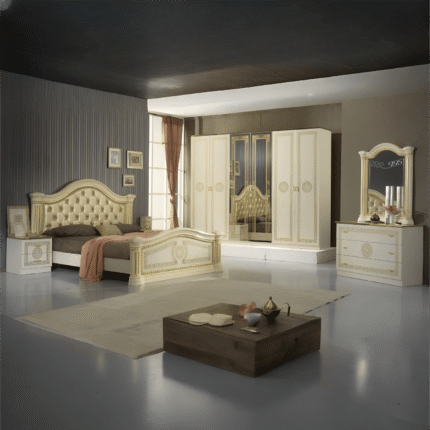 New Serena Padded Headboard Italian Beige and Gold Bedroom Set Ben Company