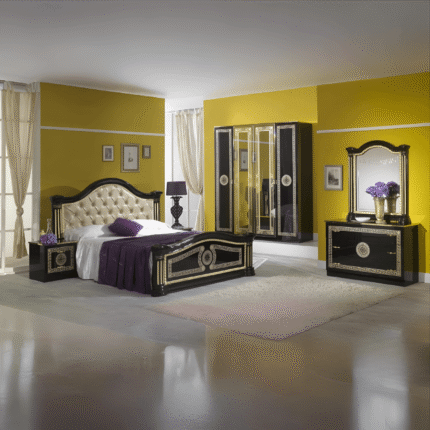 New Serena Padded Headboard Italian Black and Gold Bedroom Set Ben Company