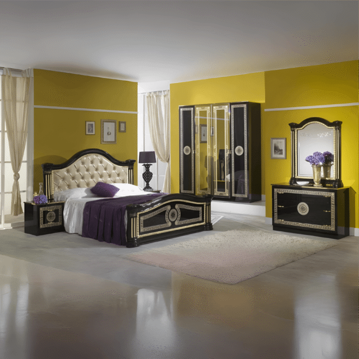 New Serena Padded Headboard Italian Black and Gold Bedroom Set Ben Company
