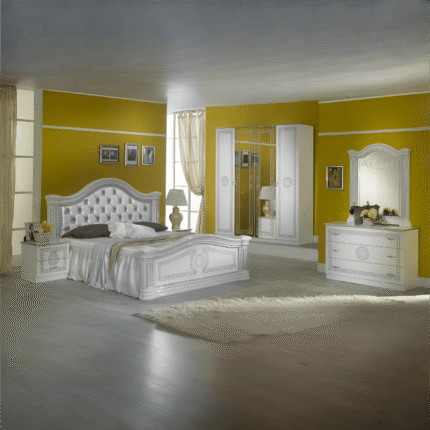 New Serena Padded Headboard Italian White and Silver Bedroom Set Ben Company