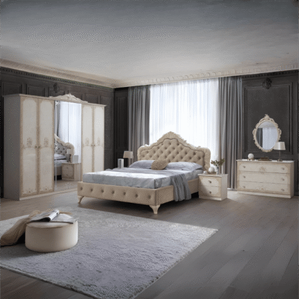 New Stunning Adele Italian Large 6 Doors Beige Colour Bedroom Set