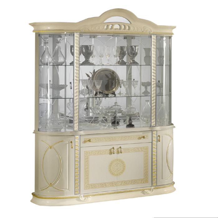 New Venus Beige and Gold Italian 4 Door (Vitrine) Display Cabinet
