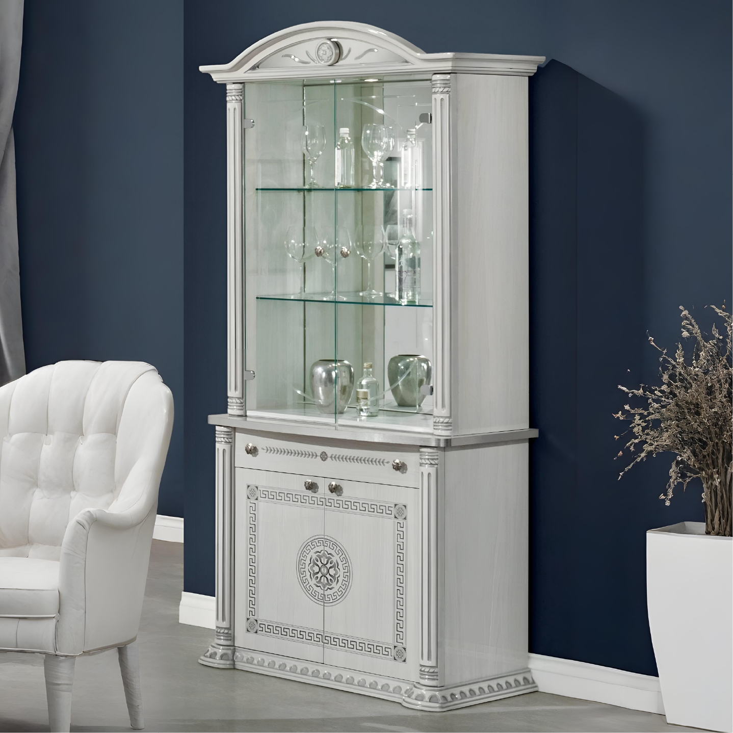 New Versace Italian Aurora 2 Door Vitrine Display Unit Beige and Gold H2O Design