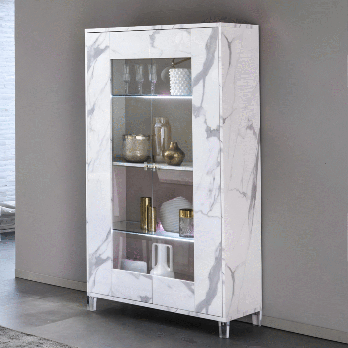 New Versace Italian Aurora 2 Door Vitrine Display Unit Beige and Gold H2O Design