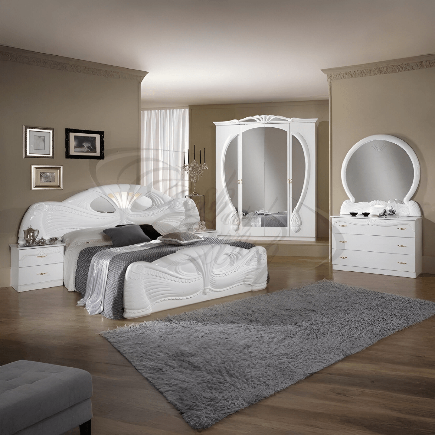 Pamela 4D White Italian Bedroom Set