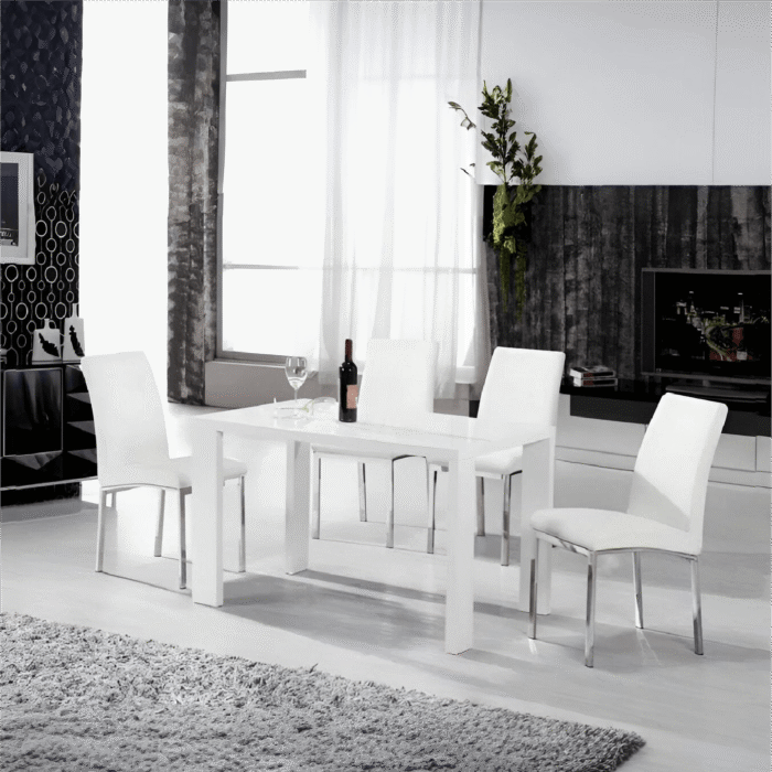 Peru Dining Table White High Gloss 4 Chairs
