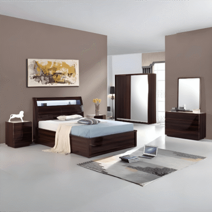 Rugby Ottoman Storage New Walnut Lacquered Bed Touch System Led & Mobile phone Charging Points  Bedroom Set