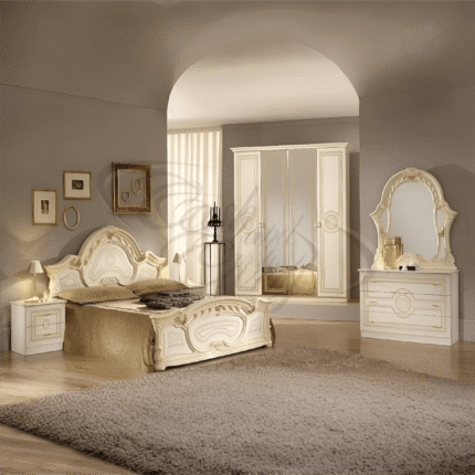 Sara Italian 4Doors High Glossy Bedroom Set Beige Ben Company