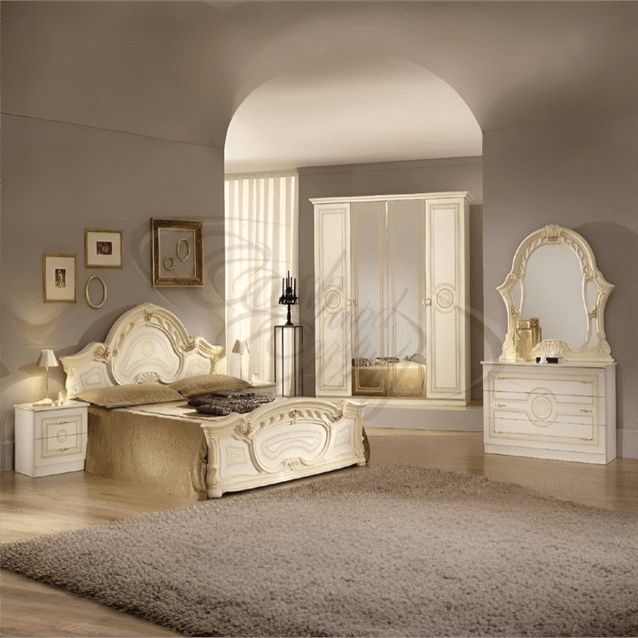 Sara Italian 4Doors High Glossy Bedroom Set Beige Ben Company