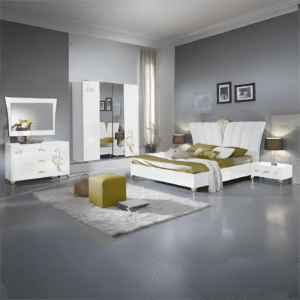 Sofia White and Gold Italian Bedroom Set with 2 or 3 Door Sliding Wardrobe Ben Company