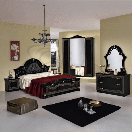 Stella Italian High Gloss Black/Gold  4 Doors Italian Bedroom Set H2O Design