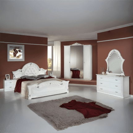Stella White & Silver Italian High Gloss 4 Doors Italian Bedroom Set H2O