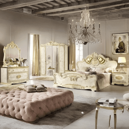 Stunning Luxury Leonardo Italian High Gloss Ivory and Gold Bedroom Furniture set  by Camel Group