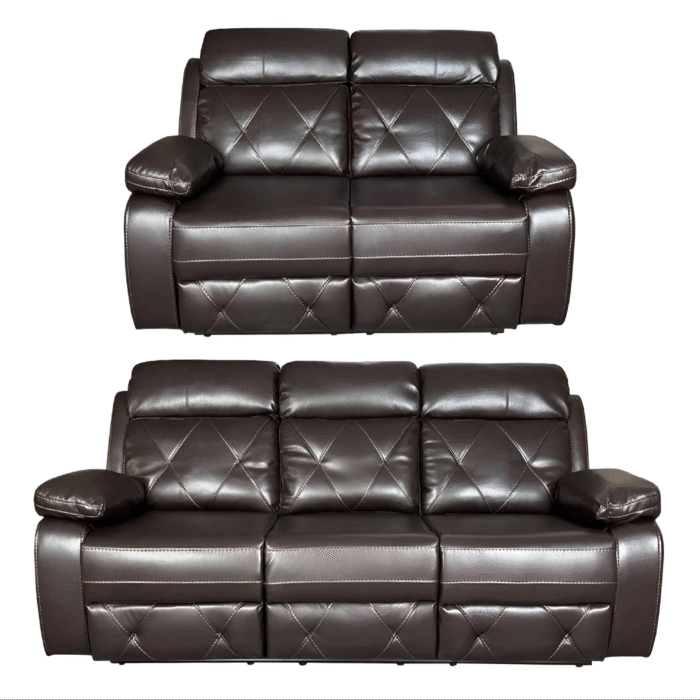 TOBI 3 Seater and 2 Seater Air Leather Recliner Sofa Set - BROWN Colour