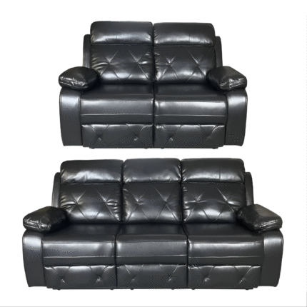 TOBI 3 Seater and 2 Seater Air Leather Recliner Sofa Set - Black Colour