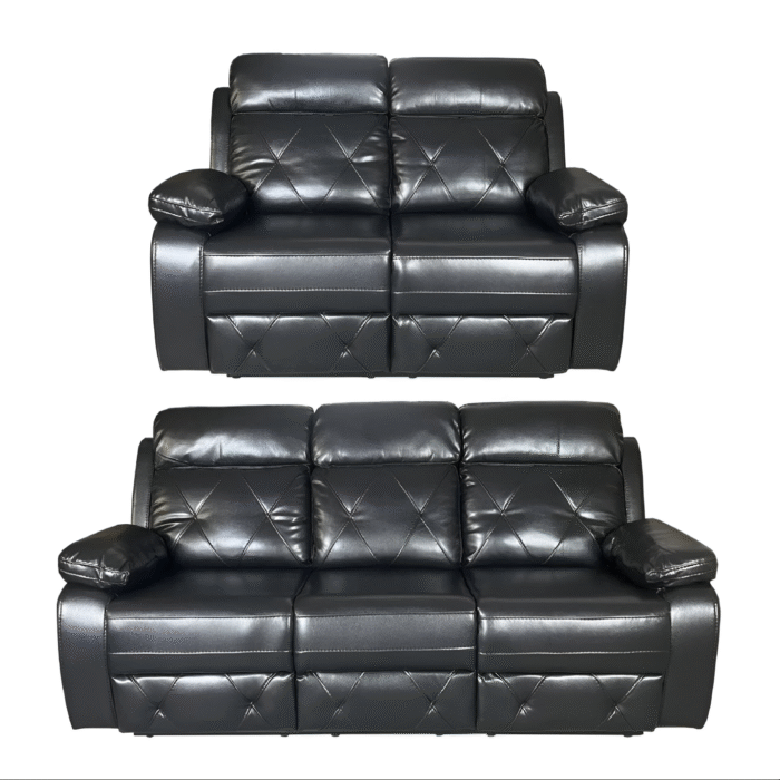 TOBI 3 Seater and 2 Seater Air Leather Recliner Sofa Set - Black Colour