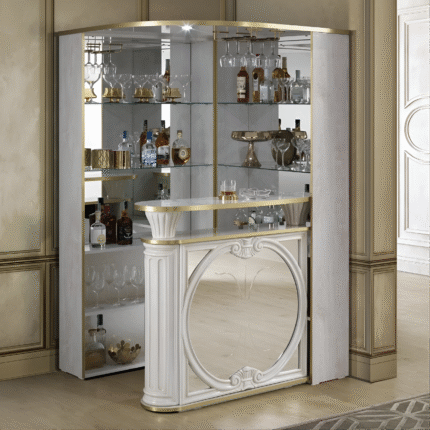 Tiffanie Italian Luxury High Gloss Biege/Gold Mirror Front Corner Bar Unit by H2O Design