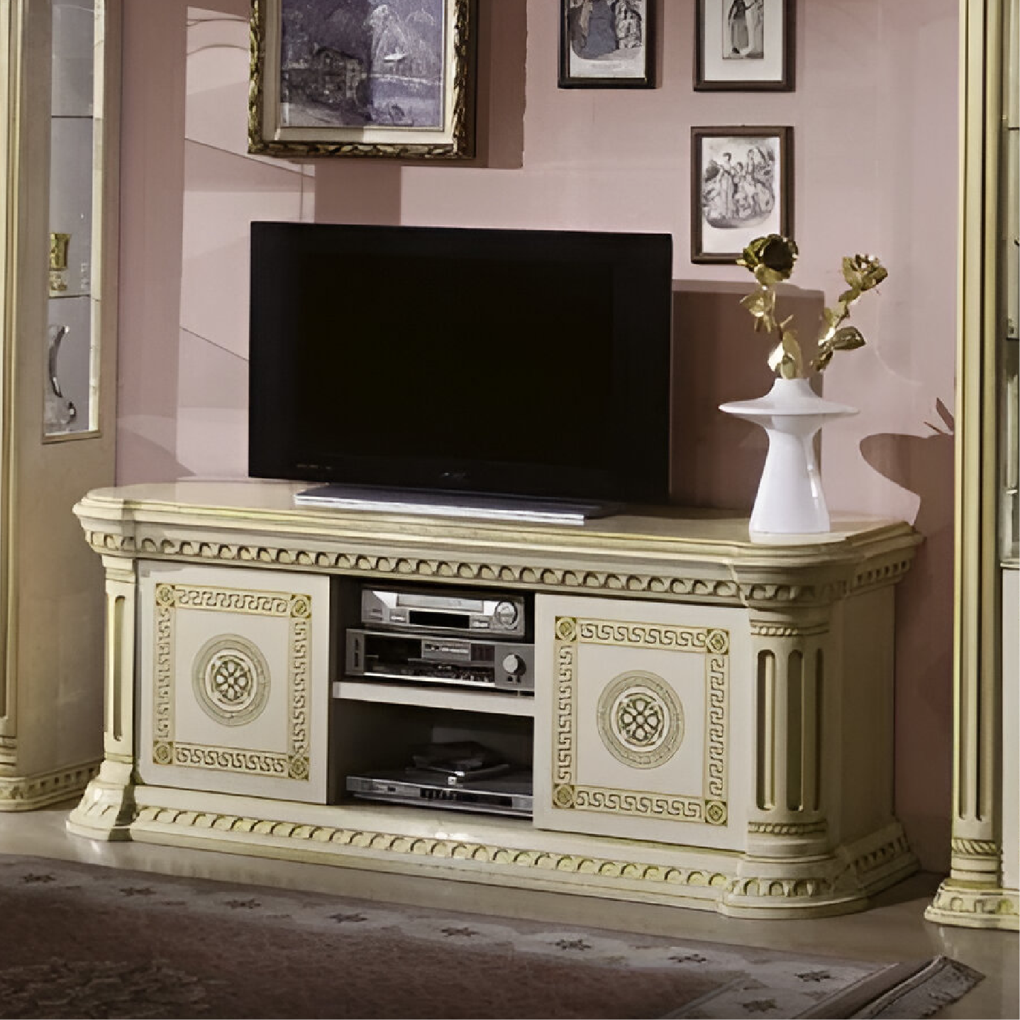 Versace Rosella Versace Style Italian High Gloss Beige-Gold Large TV Unit by H2O Design