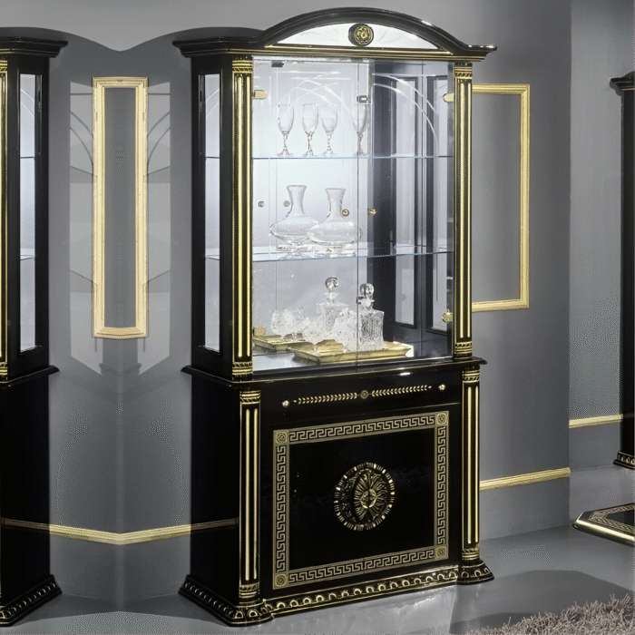 Versace Rossella Design Italian Black and Gold 2 Door Vitrine Unit by H2O Design