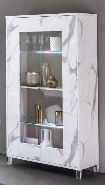 New Versace Italian Aurora 2 Door Vitrine Display Unit Beige and Gold H2O Design