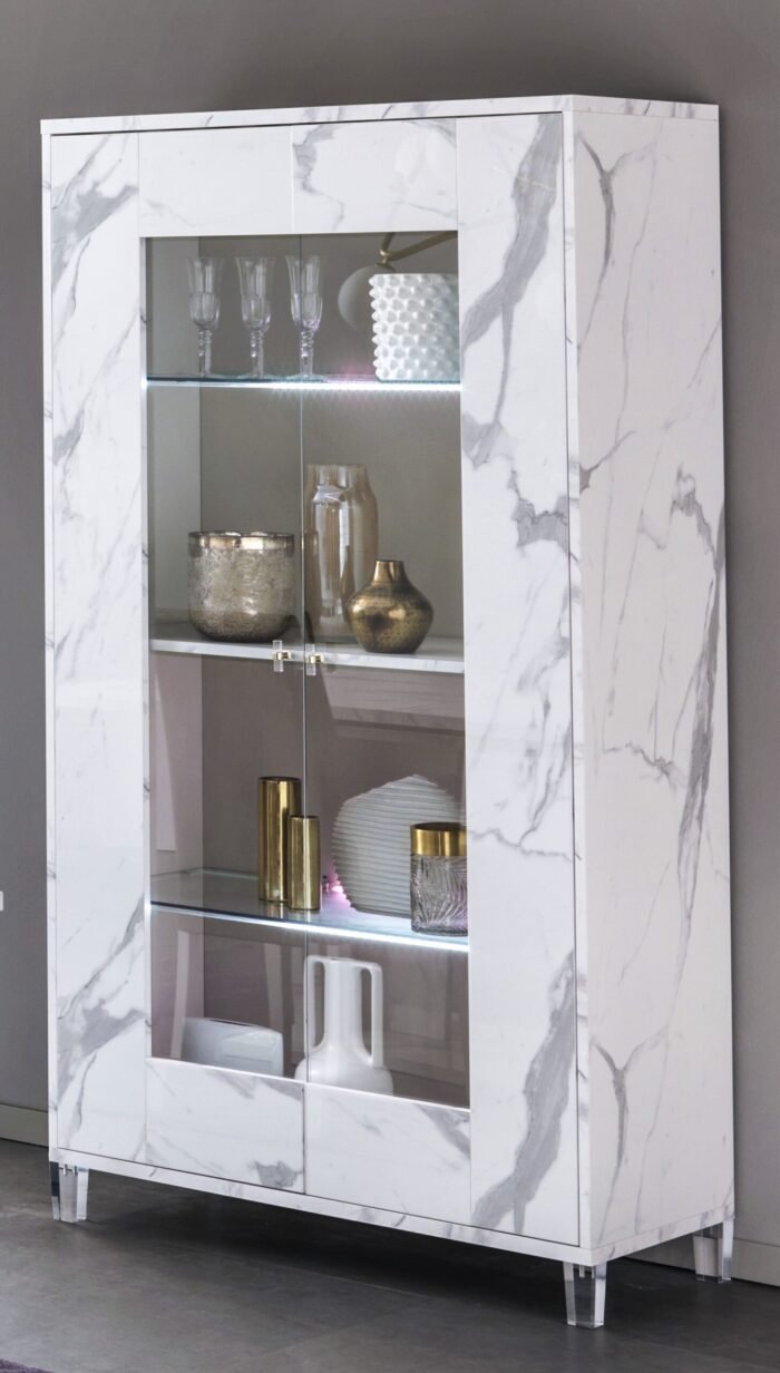New Versace Italian Aurora 2 Door Vitrine Display Unit Beige and Gold H2O Design