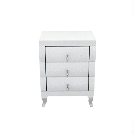 White Mirror Curved 3 Drawer Bedside