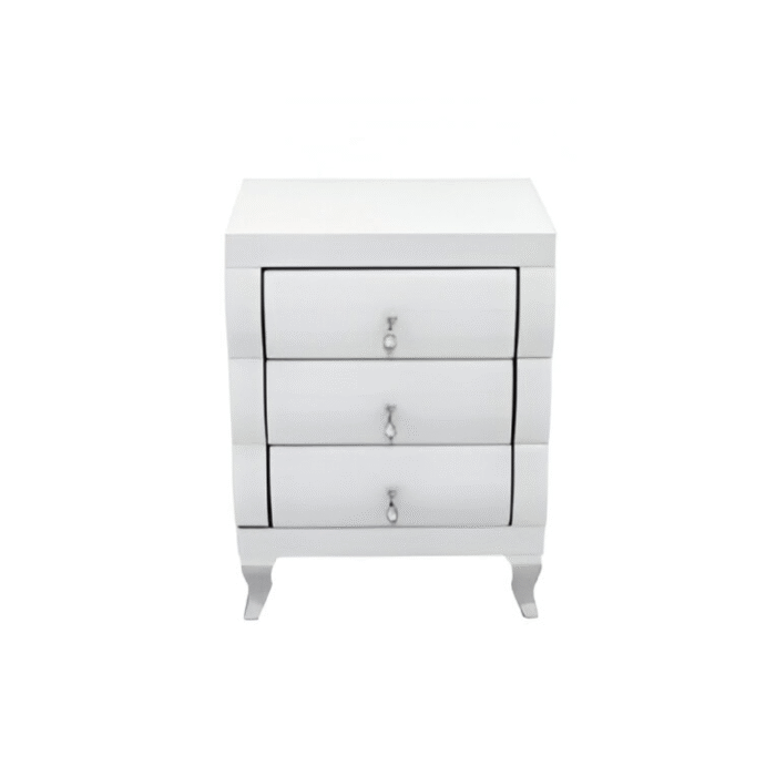 White Mirror Curved 3 Drawer Bedside