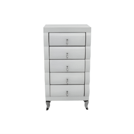White Mirror Curved 5 Drawer Tallboy