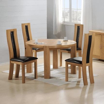 Zeus Round Solid Oak/Vaneer Table with 4 PU SHIRLEY OAK CHAIRS