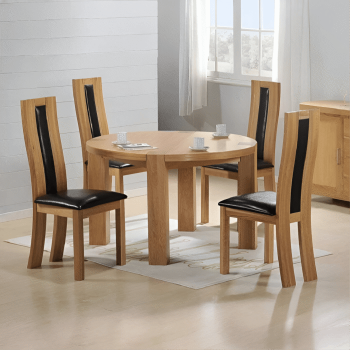 Zeus Round Solid Oak/Vaneer Table with 4 PU SHIRLEY OAK CHAIRS