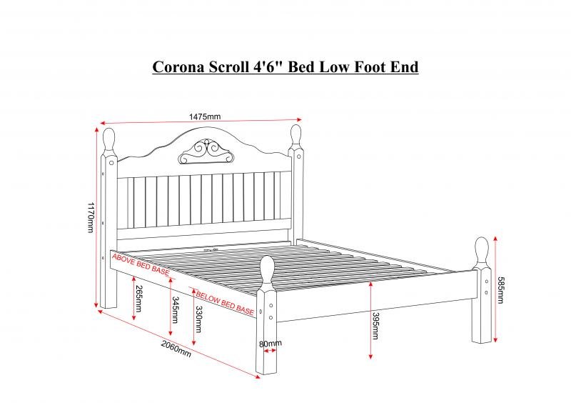 Corona Scroll 4'6" Bed Low Foot End in Distressed Waxed Pine - Image 3