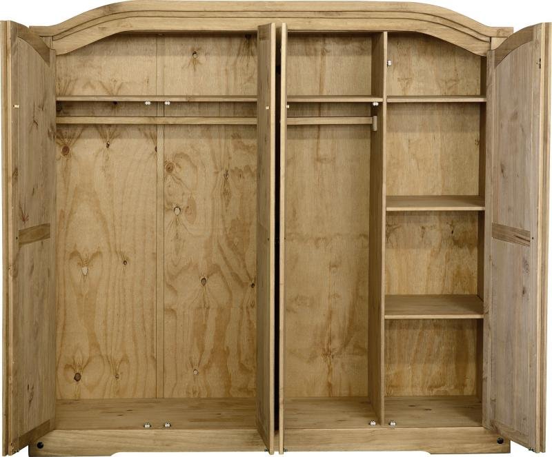Corona 4 Door Wardrobe in Distressed Waxed Pine - Image 4