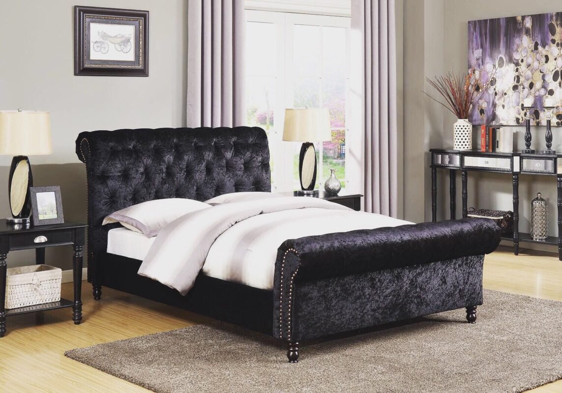 Galway Chesterfield Crushed Velvet Fabric Bed Frames ALL SIZES