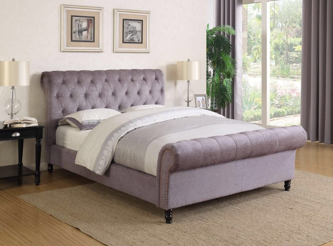 Galway Chesterfield Crushed Velvet Fabric Bed Frames ALL SIZES